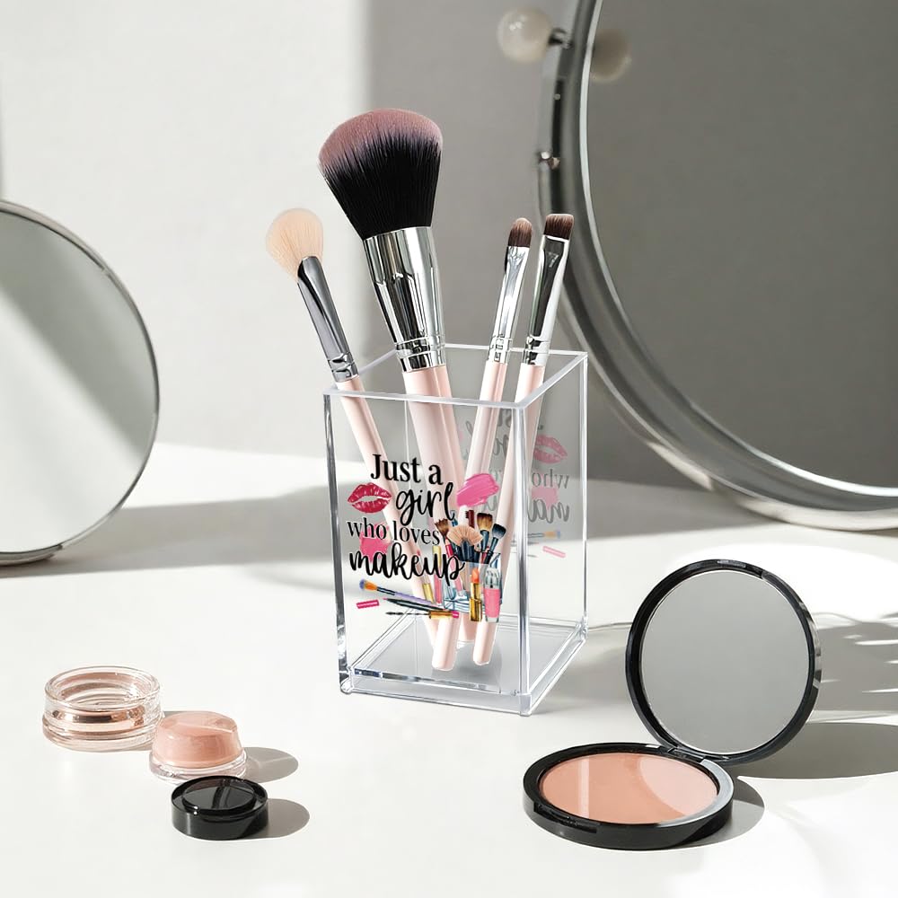 Hello Beautiful Acrylic Makeup Brush Organizer Holder, Positive Affirmation Desk Acrylic Brushes Storage, Make Up Artist Gifts, Morning Affirmation Gifts for Her Wife Sister Friend Makeup Lover
