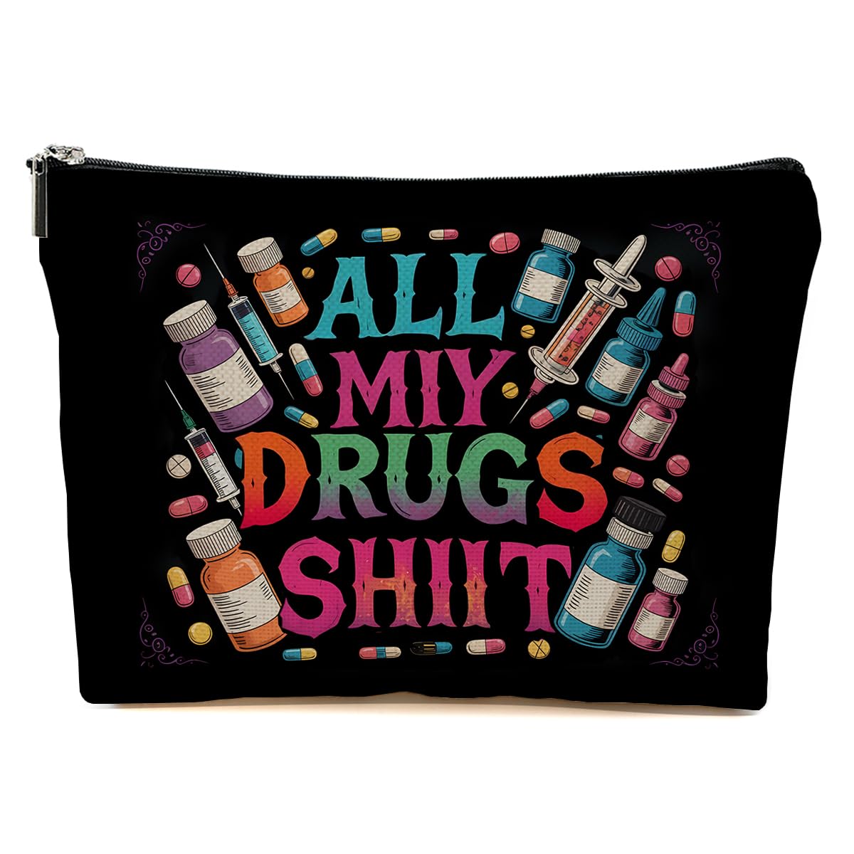 JIUWEIHU Goth Cat Makeup Bag, Funny Cat Cosmetic Bags Travel Organizer Bag
