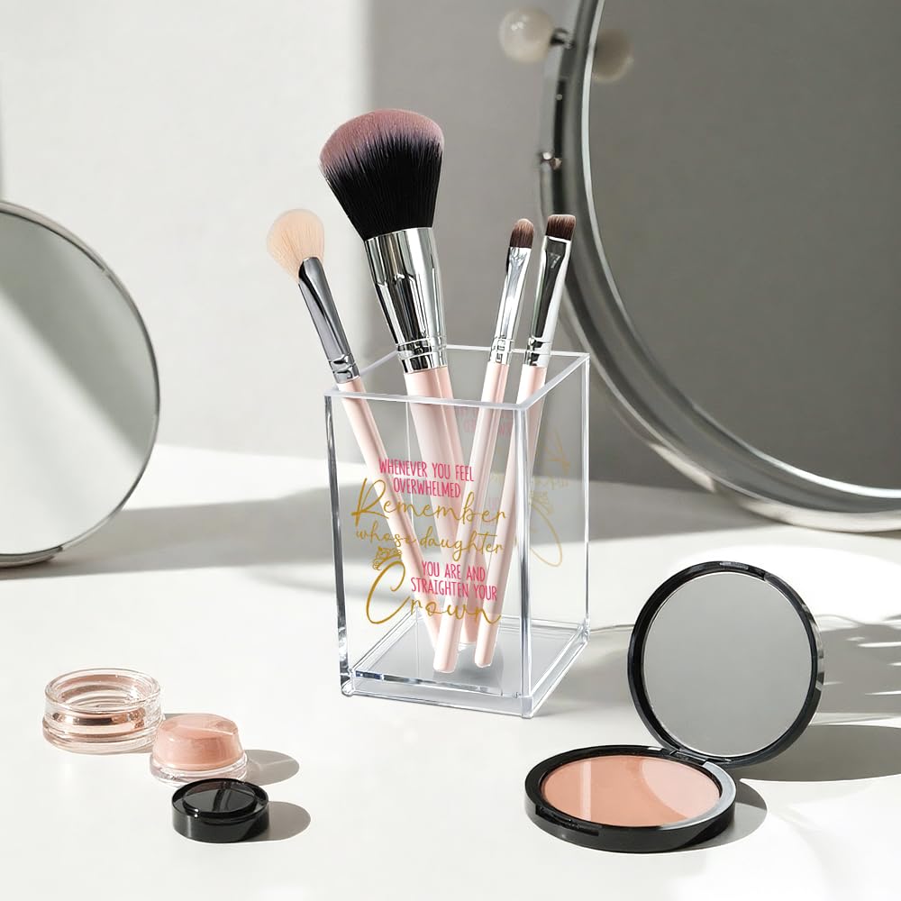 Never Let Anyone Dull Your Sparkle Acrylic Makeup Brush Organizer Holder, Girl Power Desk Acrylic Brushes Storage, Inspirational Quote Gifts for Women Friend Sister Make Up Artist Makeup Lover