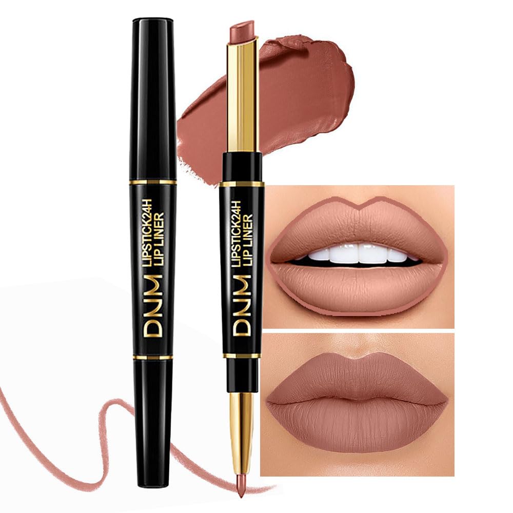 evpct 3Pcs Chestnut Nude Brown Matte Lip Liner and Lipstick Combo Set Kit for Women Antique Rose Magic Lipstick 24 Hours Original Lip Liner Makeup Stain Long Lasting Waterproof Smudge Proof labial