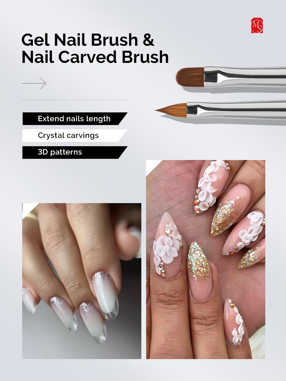 MelodySusie Nail Art Brushes Set, 6pcs Nail Art Design Pen Painting Tools