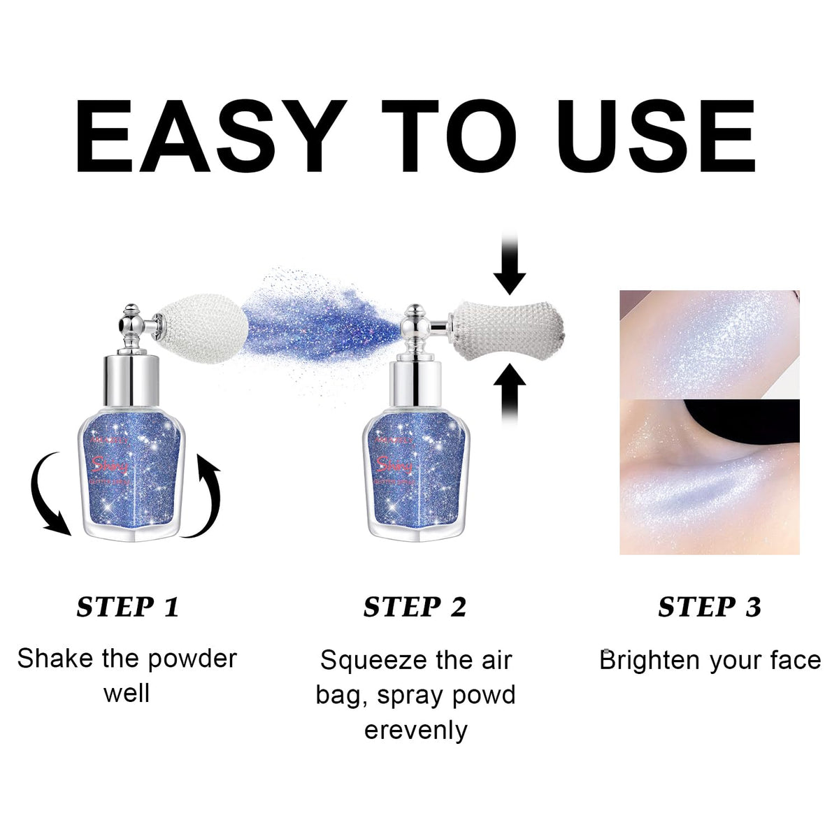 Hair and Body Glitter Spray, Shimmering Powder Sparkle Powder Makeup, Glitter Loose Sparkle Makeup for Body Highlighter,Festival Prom Rave Accessories (Glint-Rainbow)