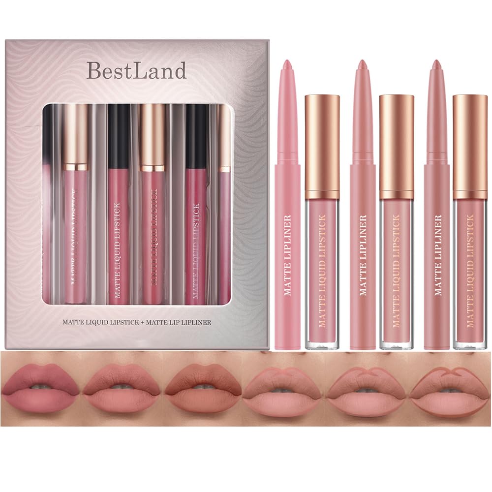 12Pcs Matte Liquid Lipstick and Lip Liner Set, Lip Makeup Combo (Set A)