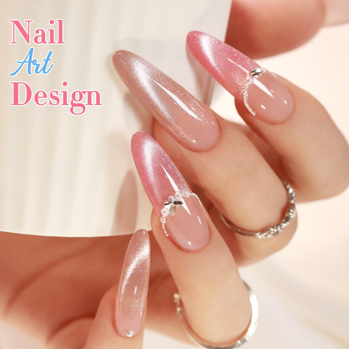 Double Rhythm Cat Eye Gel Nail Polish Set of 6 Same Color Same Bottle 0.5 Oz Shimmer Glitter with Magnet Holographic Magnetic UV Nail Polish Kit (Blush Fuchsia Magenta Purple Violet Lavender -T6-107)