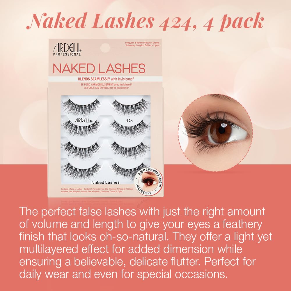 Ardell Naked Lashes 421 Subtle Volume Natural Look False Eyelashes, 4 Pairs