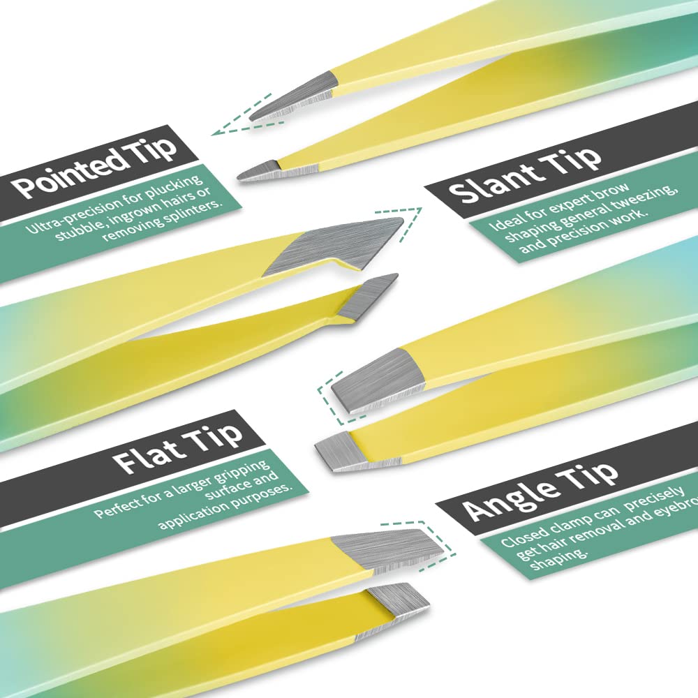 TsMADDTs 7 pcs Tweezers for Women Facial Hair, Precision Tweezer Set for Eyebrows with Curved Scissor and Eyebrow Razor for Ingrown Hair