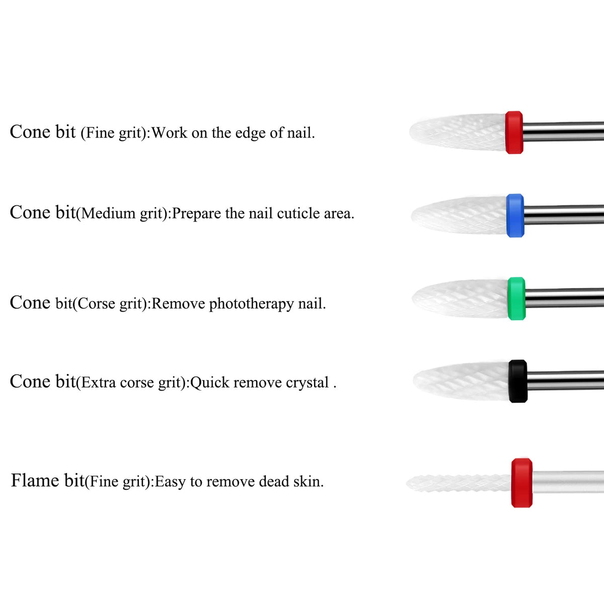 10Pcs Ceramic Nail Drill Bits,Professional Rotary Nail Tech Bits Set