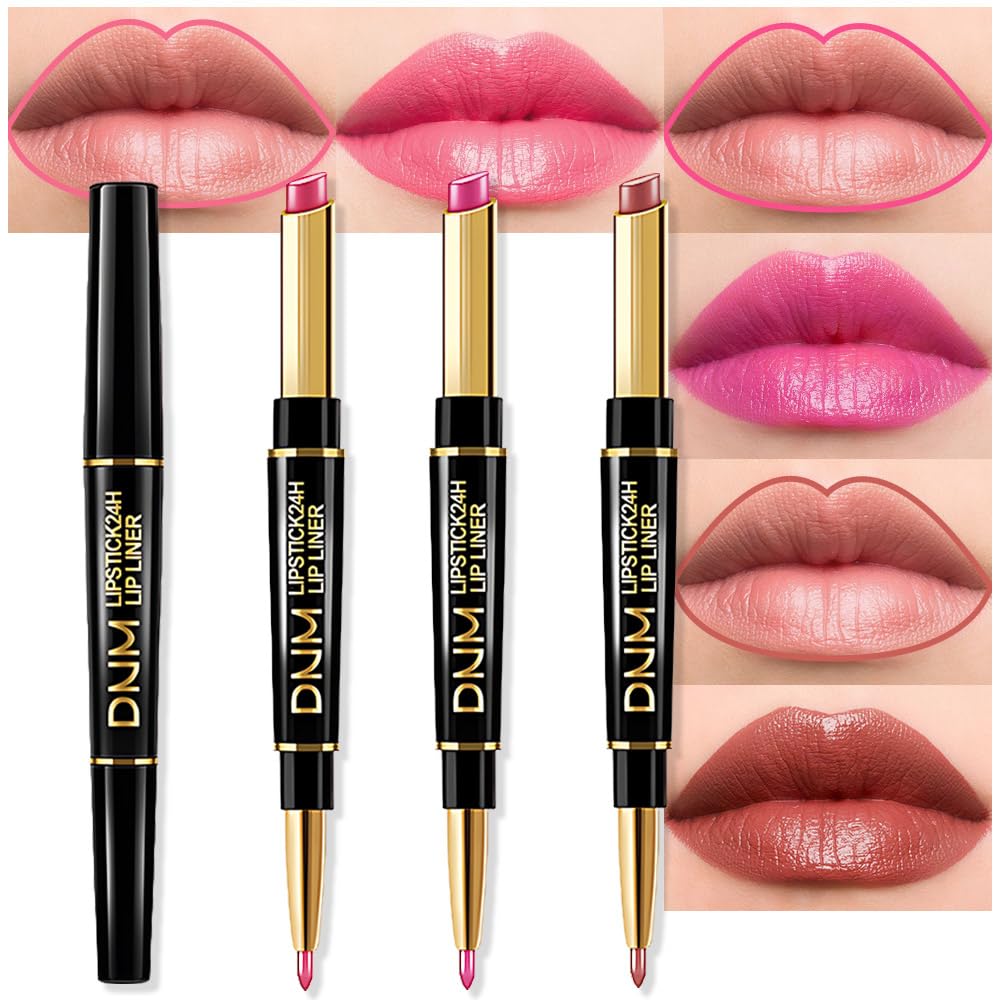 evpct 3Pcs Chestnut Nude Brown Matte Lip Liner and Lipstick Combo Set Kit for Women Antique Rose Magic Lipstick 24 Hours Original Lip Liner Makeup Stain Long Lasting Waterproof Smudge Proof labial