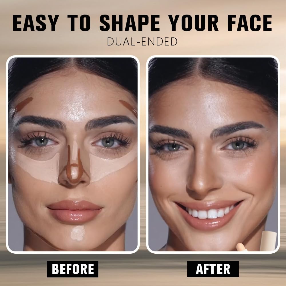 FeiCuiYun Dual-Ended 2-in-1 Cream Contour & Highlighter Stick Makeup For Face & Body – Waterproof, Long-Lasting, Suitable for All Skin Tones, 21#Fair(Nuetral Nude + Beige)