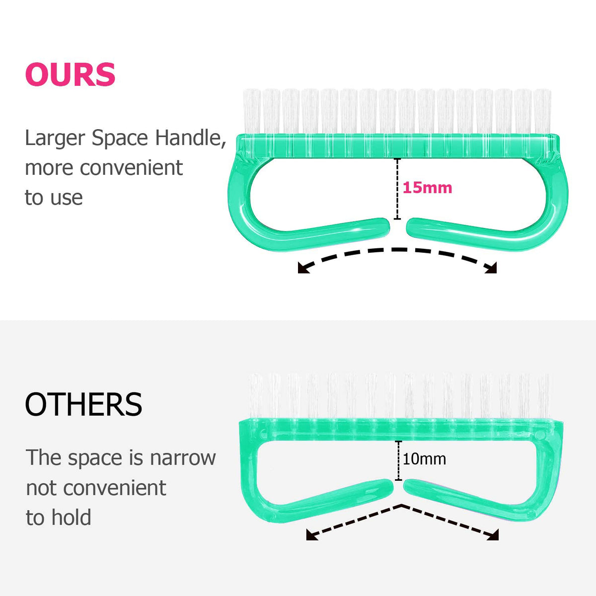 Larbois Handle Grip Nail Brush, Nail Brushes Hand Fingernail Brush Cleaner Scrubbing Kit Pedicure for Toes and Nails Men Women (4 Pack)