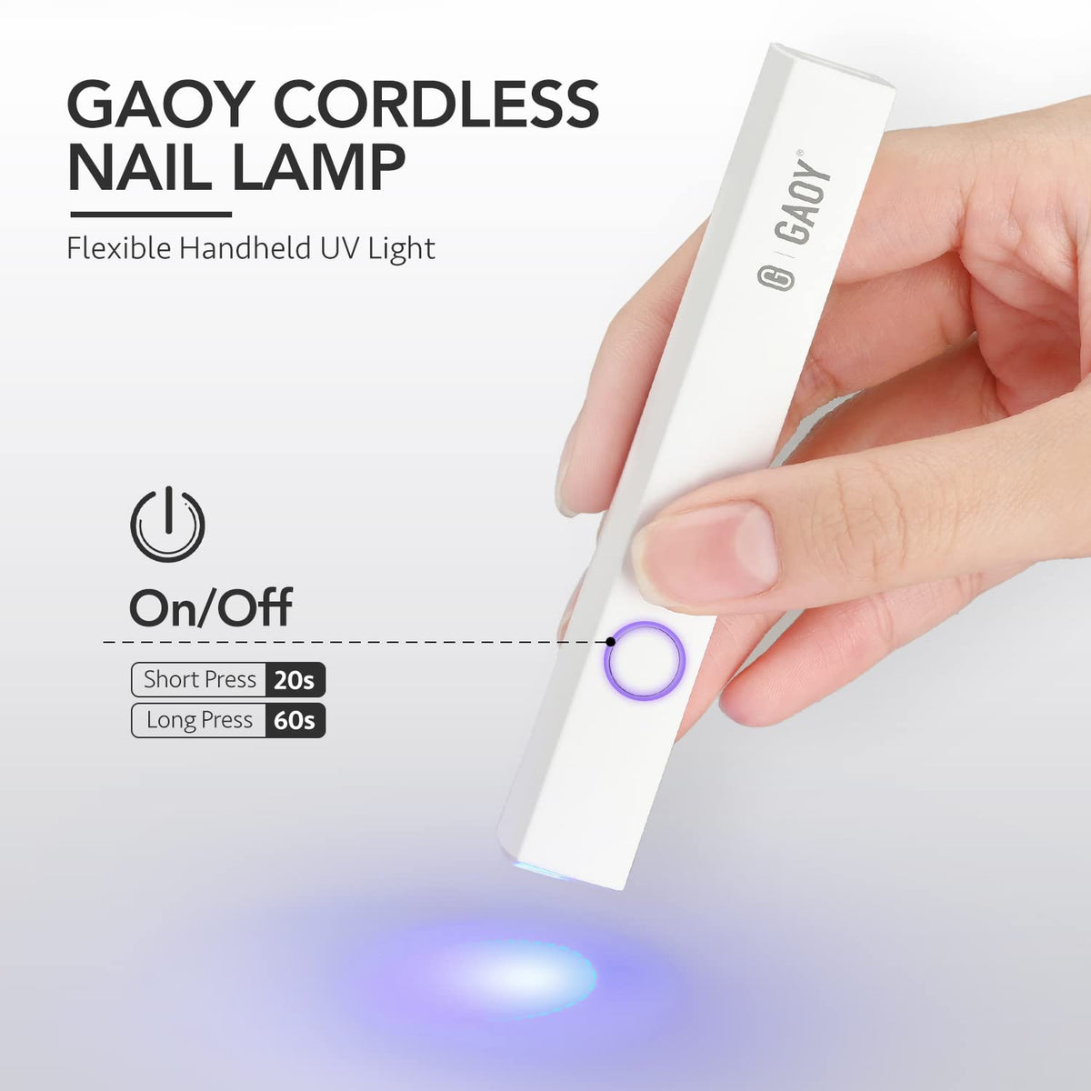 GAOY Handheld UV Light for Gel Nails, Cordless Nail Lamp, White