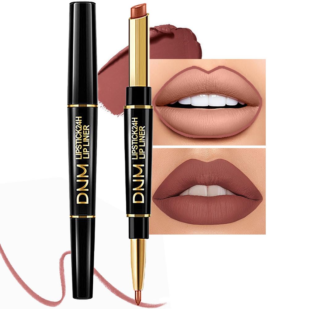evpct 3Pcs Chestnut Nude Brown Matte Lip Liner and Lipstick Combo Set Kit for Women Antique Rose Magic Lipstick 24 Hours Original Lip Liner Makeup Stain Long Lasting Waterproof Smudge Proof labial