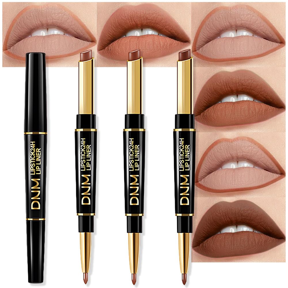 evpct 3Pcs Chestnut Nude Brown Matte Lip Liner and Lipstick Combo Set Kit for Women Antique Rose Magic Lipstick 24 Hours Original Lip Liner Makeup Stain Long Lasting Waterproof Smudge Proof labial