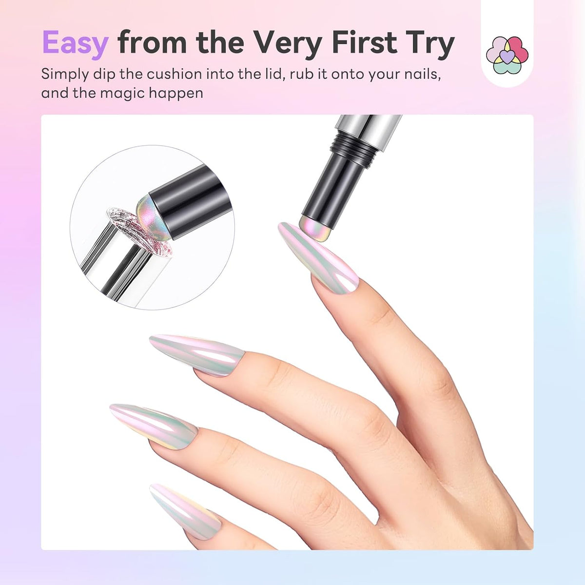 SAVILAND Air Cushion Chrome Nail Powder Pen for Beginners, Mermaid