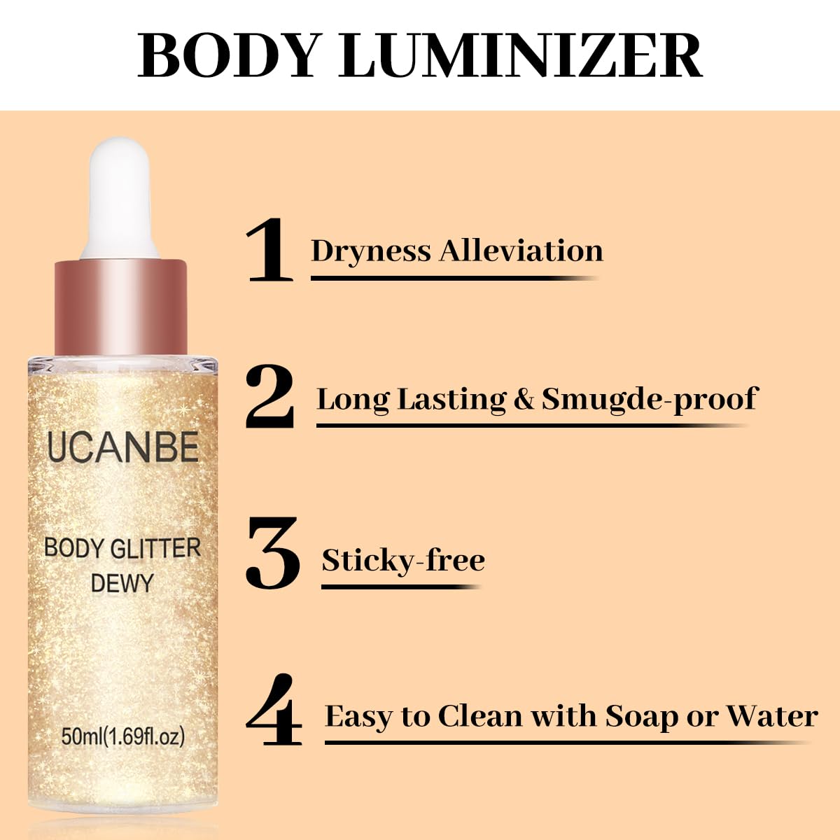 UCANBE Body Glitter Drops, Hydrating Shimmer for Face Glow