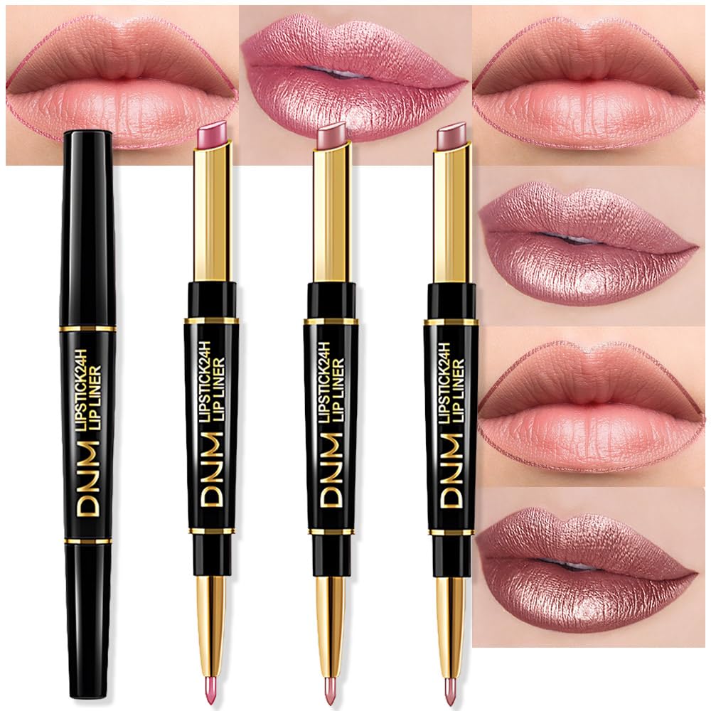 evpct 3Pcs Chestnut Nude Brown Matte Lip Liner and Lipstick Combo Set Kit for Women Antique Rose Magic Lipstick 24 Hours Original Lip Liner Makeup Stain Long Lasting Waterproof Smudge Proof labial