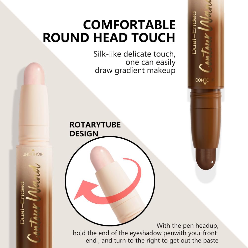 FeiCuiYun Dual-Ended 2-in-1 Cream Contour & Highlighter Stick Makeup For Face & Body – Waterproof, Long-Lasting, Suitable for All Skin Tones, 21#Fair(Nuetral Nude + Beige)