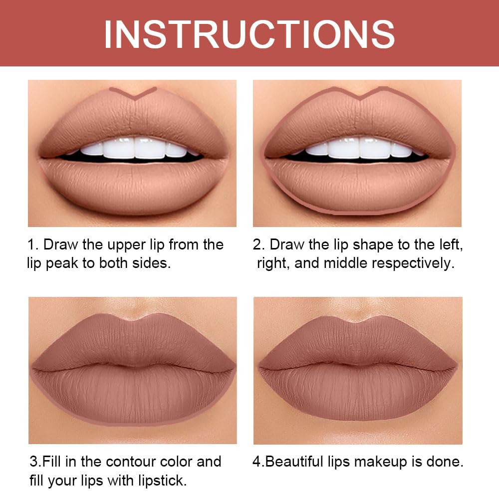 evpct 3Pcs Chestnut Nude Brown Matte Lip Liner and Lipstick Combo Set Kit for Women Antique Rose Magic Lipstick 24 Hours Original Lip Liner Makeup Stain Long Lasting Waterproof Smudge Proof labial