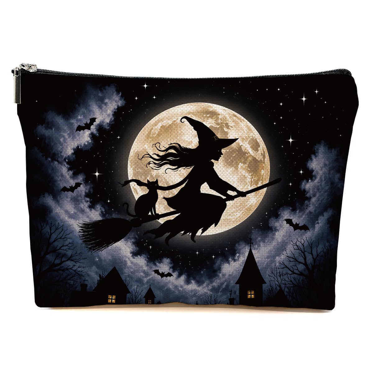 JIUWEIHU Goth Cat Makeup Bag, Funny Cat Cosmetic Bags Travel Organizer Bag