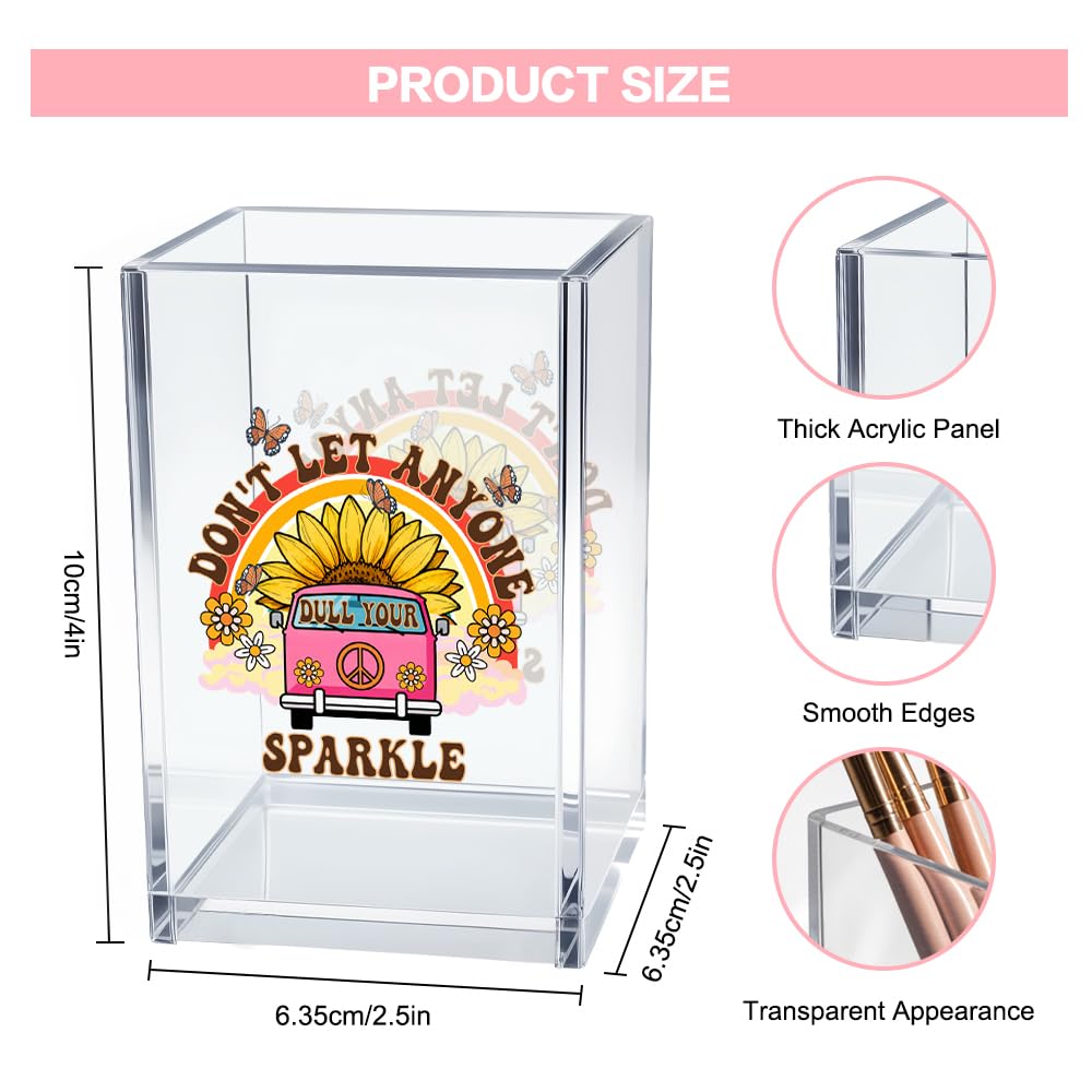 Never Let Anyone Dull Your Sparkle Acrylic Makeup Brush Organizer Holder, Girl Power Desk Acrylic Brushes Storage, Inspirational Quote Gifts for Women Friend Sister Make Up Artist Makeup Lover