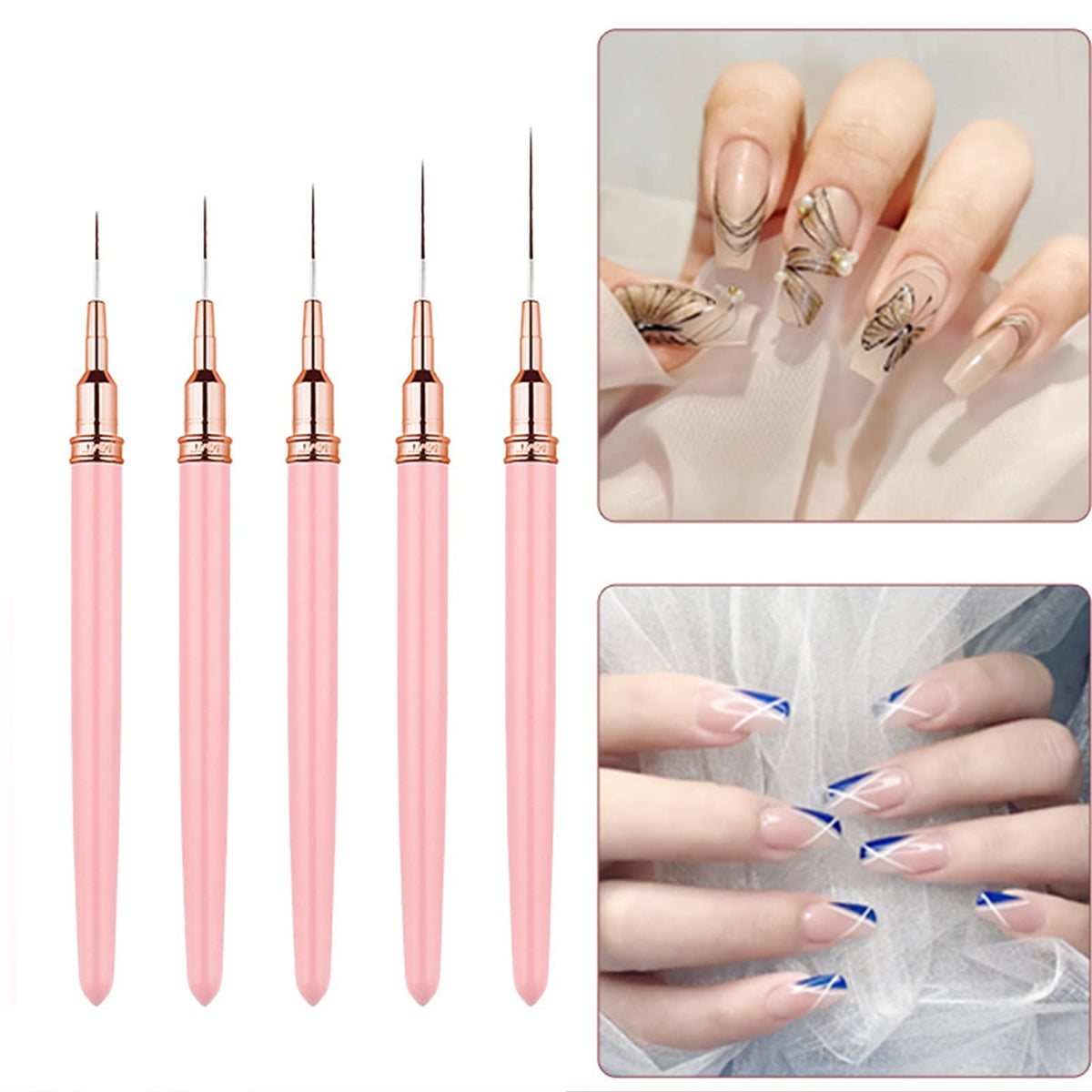 5 Pcs Nail Art Sculpture Pen Dual Tipped Silicone Nail Tools Nail Art Silicone Brushes for Design Nail Carving Drawing Shaping Effect