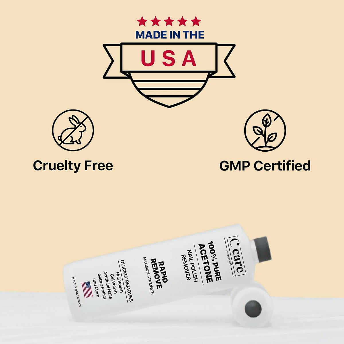 100% Pure Acetone Nail Polish Remover | Professional Quality | Easy To Use | Rapidly Removes Natural, Gel, Acrylic, shellac, and Glitter Nails | 8 Fl oz