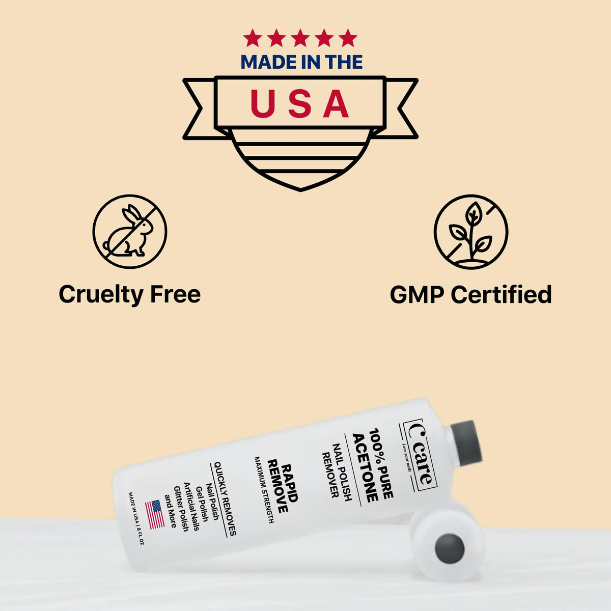 100% Pure Acetone Nail Polish Remover | Professional Quality | Easy To Use | Rapidly Removes Natural, Gel, Acrylic, shellac, and Glitter Nails | 8 Fl oz