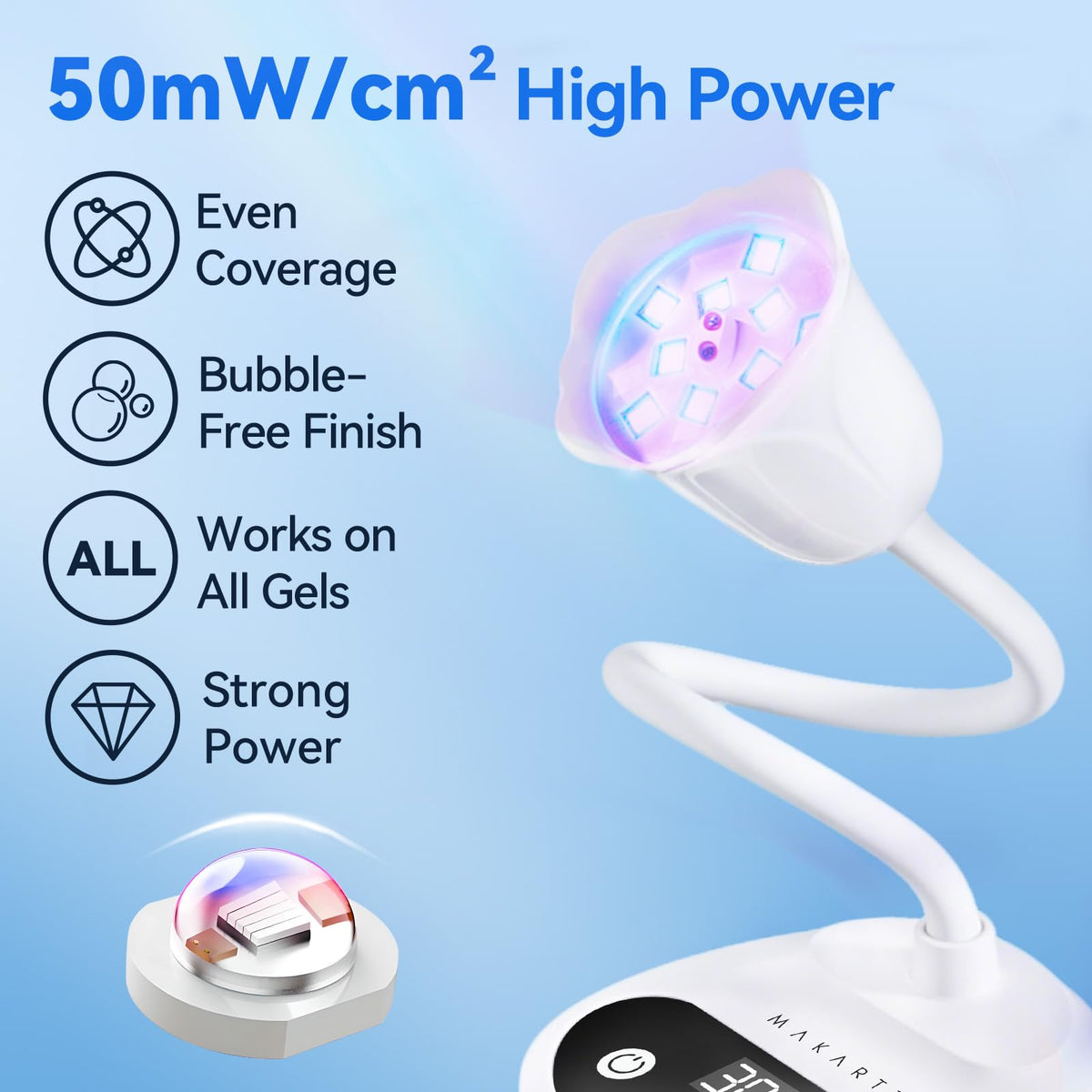Makartt Flash Cure UV LED Nail Lamp for Gel-X Tips, Adjustable Gooseneck