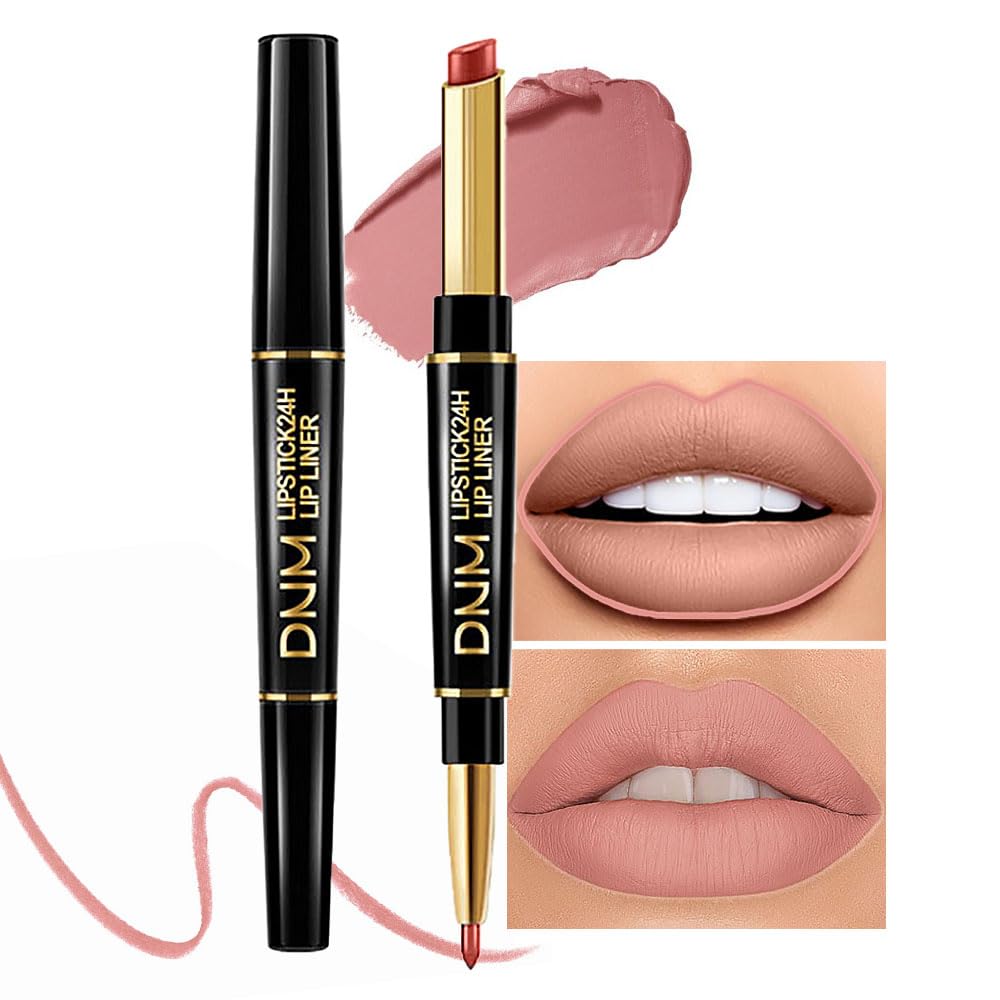 evpct 3Pcs Chestnut Nude Brown Matte Lip Liner and Lipstick Combo Set Kit for Women Antique Rose Magic Lipstick 24 Hours Original Lip Liner Makeup Stain Long Lasting Waterproof Smudge Proof labial