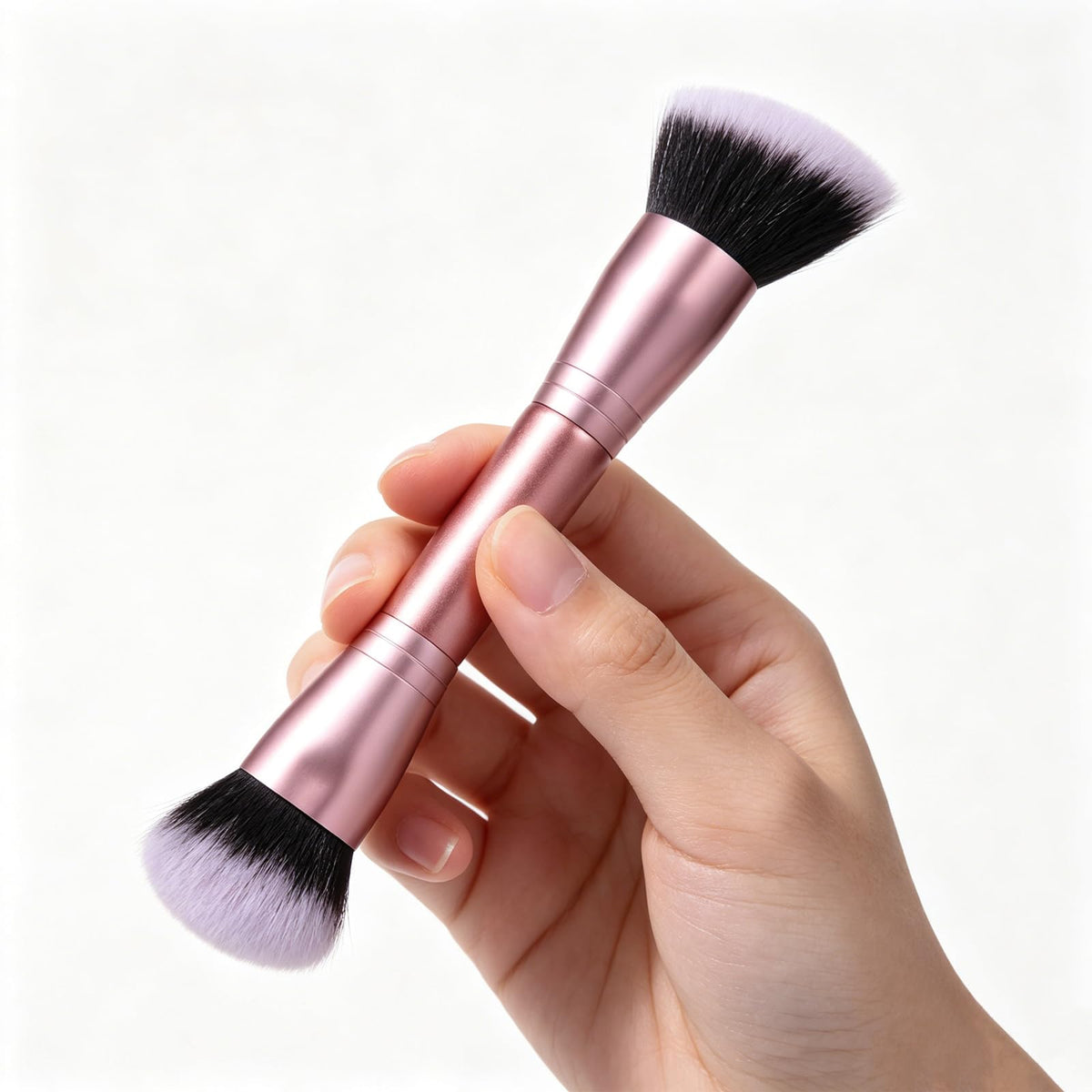 Dual-Ended Foundation Brush: Round & Angled makeup brushes, 100% Vegan Synthetic Makeup Brush for Flawless Blending and Application of Liquid, Powder, Cream, Blush