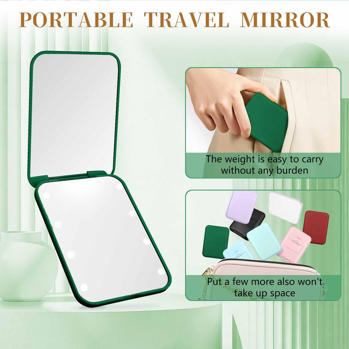 Compact Mirror with Light, 1X/3X Magnification LED Pocket Mirror for Women
