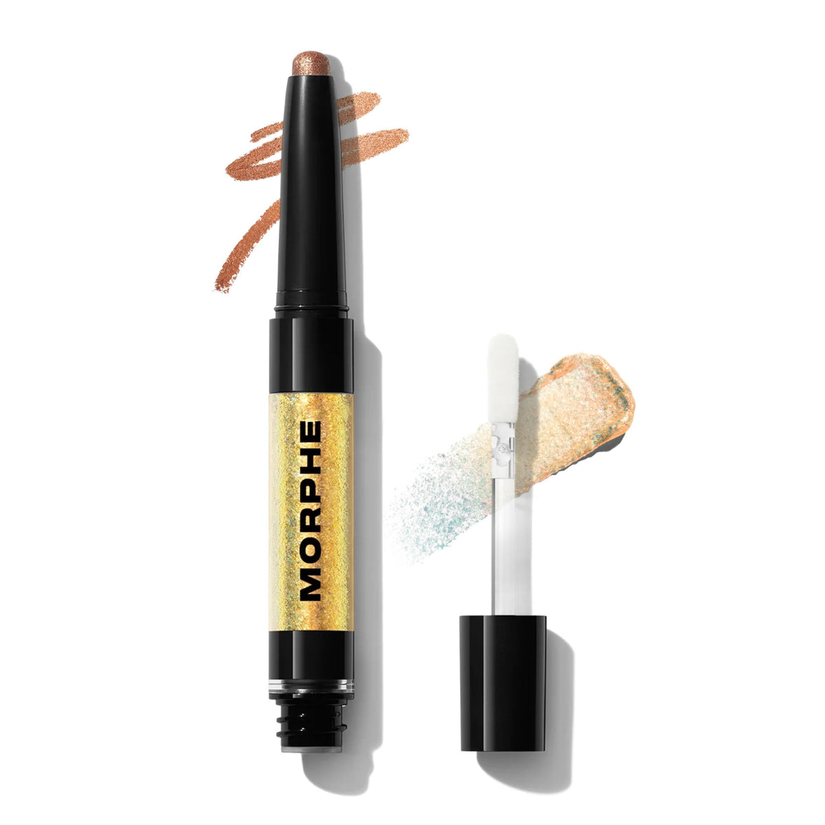 Morphe Mixed Signals Dual-Ended Eyeshadow Stick - Cream Eyeshadow Pigment & Chrome Liquid Flakes for Bold, Layered Eye Makeup Looks - Committed/Conflicted (0.028 oz)
