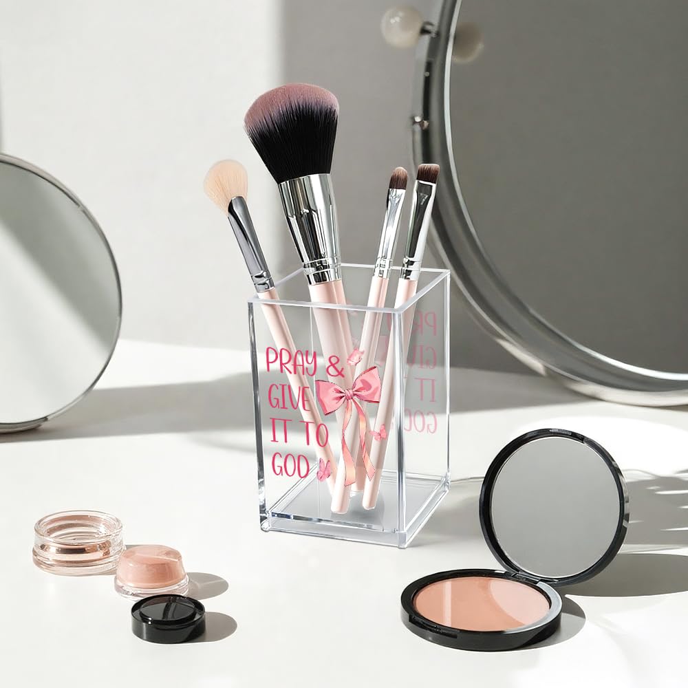 Never Let Anyone Dull Your Sparkle Acrylic Makeup Brush Organizer Holder, Girl Power Desk Acrylic Brushes Storage, Inspirational Quote Gifts for Women Friend Sister Make Up Artist Makeup Lover