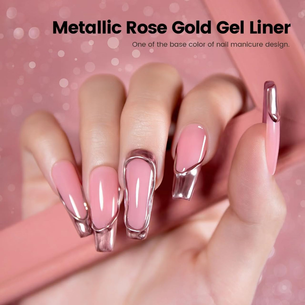 RARJSM Metallic Gel Liner Nail Art Silver Bronze Gold 2pcs Set Mirror Chrome 3D Effect Gel Nail Polish 8ml Build in Thin Brush Metal Painted Drawing Stripper Gelpolish Curing Requires for Home Salon