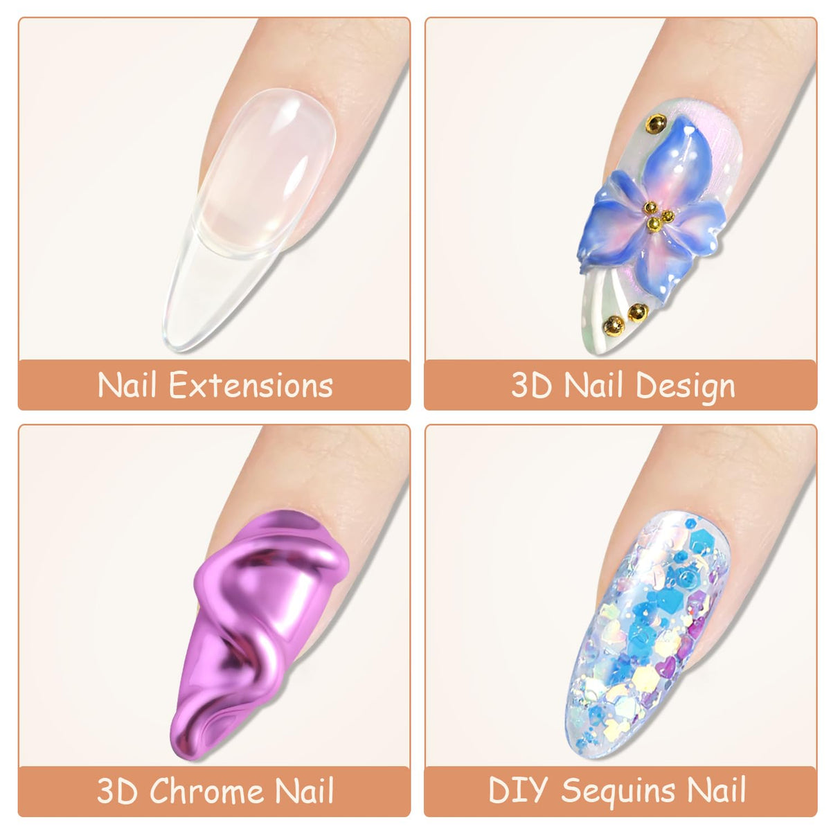 3D Nail Sculpting Gel Kit, Clear & Black Solid Builder Gel