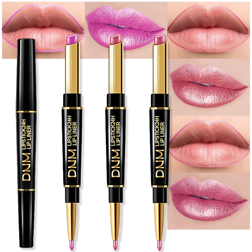 evpct 3Pcs Chestnut Nude Brown Matte Lip Liner and Lipstick Combo Set Kit for Women Antique Rose Magic Lipstick 24 Hours Original Lip Liner Makeup Stain Long Lasting Waterproof Smudge Proof labial
