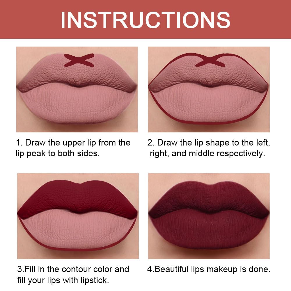 evpct 3Pcs Chestnut Nude Brown Matte Lip Liner and Lipstick Combo Set Kit for Women Antique Rose Magic Lipstick 24 Hours Original Lip Liner Makeup Stain Long Lasting Waterproof Smudge Proof labial