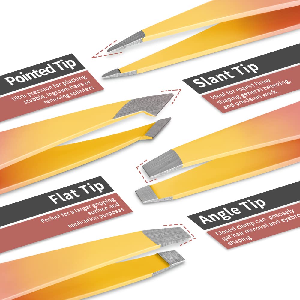 TsMADDTs 7 pcs Tweezers for Women Facial Hair, Precision Tweezer Set for Eyebrows with Curved Scissor and Eyebrow Razor for Ingrown Hair