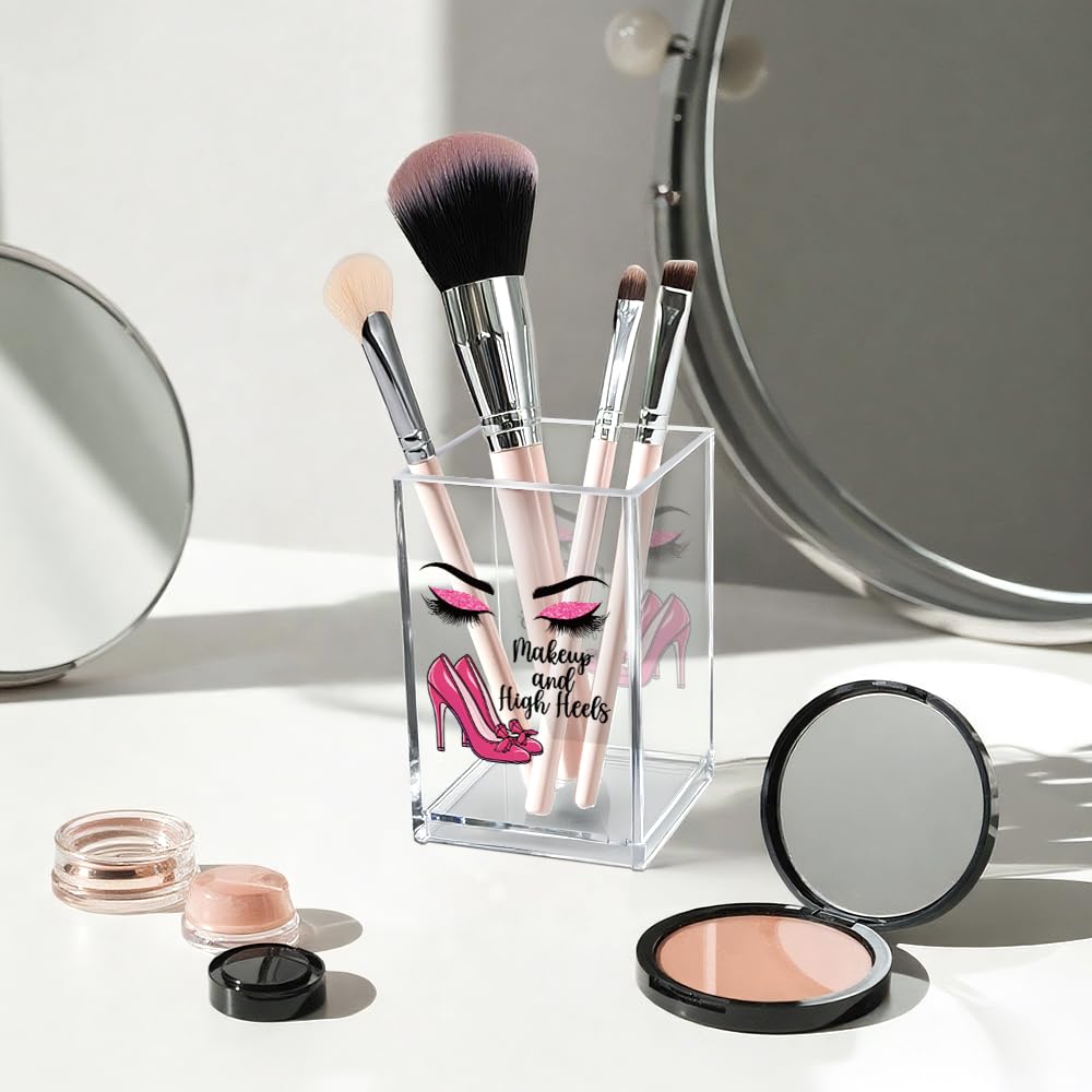 Hello Beautiful Acrylic Makeup Brush Organizer Holder, Positive Affirmation Desk Acrylic Brushes Storage, Make Up Artist Gifts, Morning Affirmation Gifts for Her Wife Sister Friend Makeup Lover