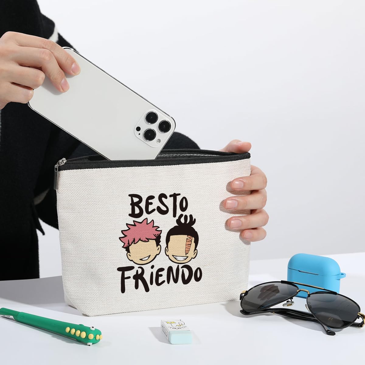ZHAMEN Vintage Makeup Bag Weird Girls Cosmetic Bag for Women