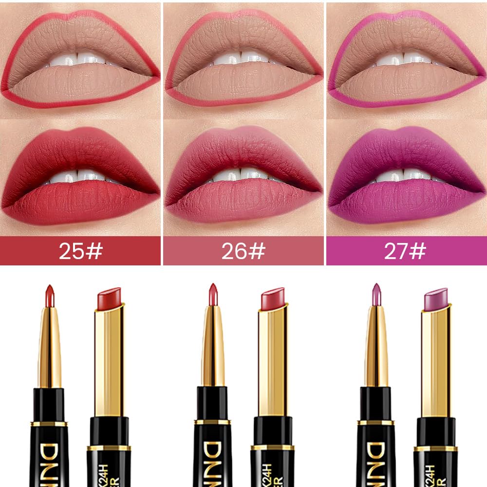 evpct 3Pcs Chestnut Nude Brown Matte Lip Liner and Lipstick Combo Set Kit for Women Antique Rose Magic Lipstick 24 Hours Original Lip Liner Makeup Stain Long Lasting Waterproof Smudge Proof labial