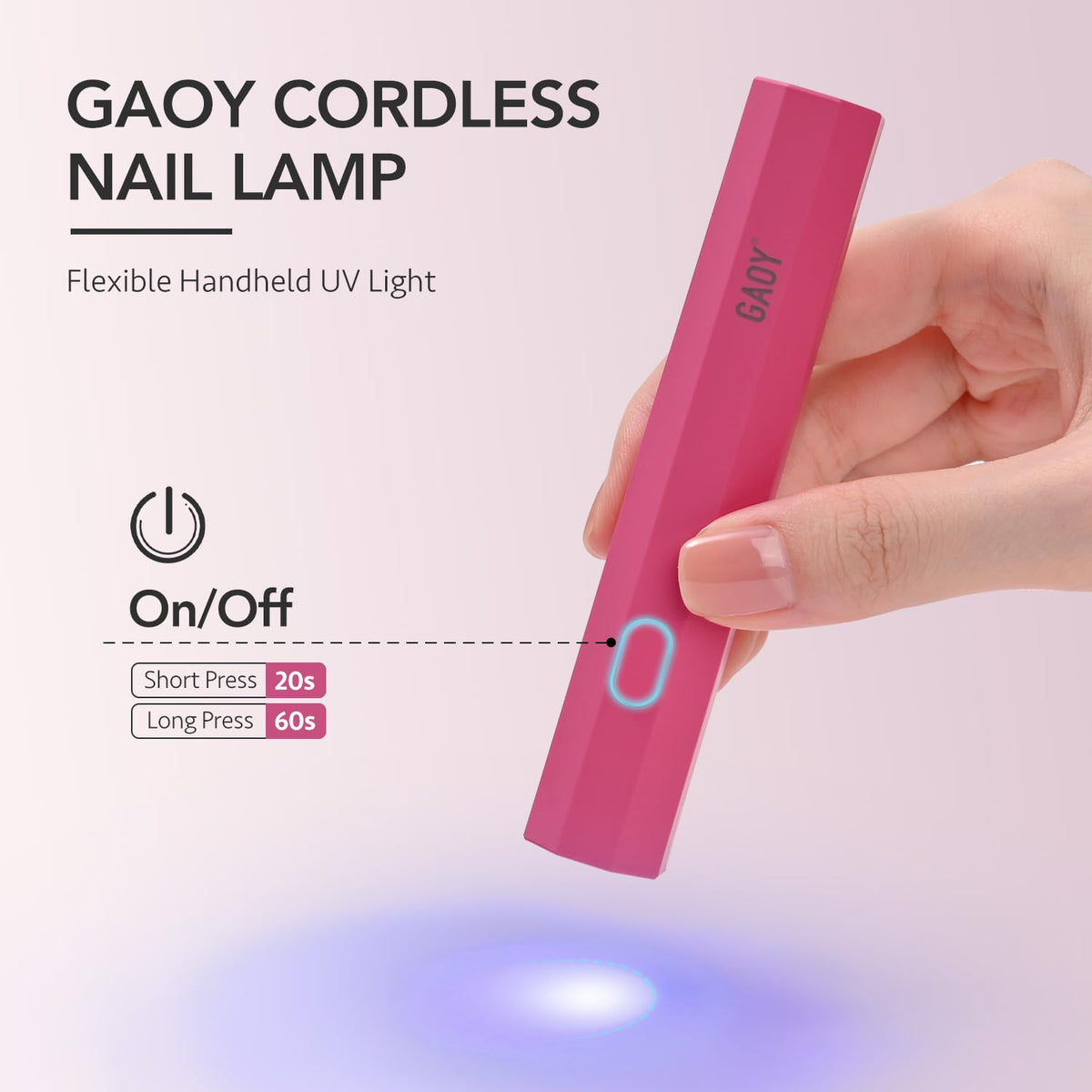 GAOY Handheld UV Light for Gel Nails, Cordless Nail Lamp, White