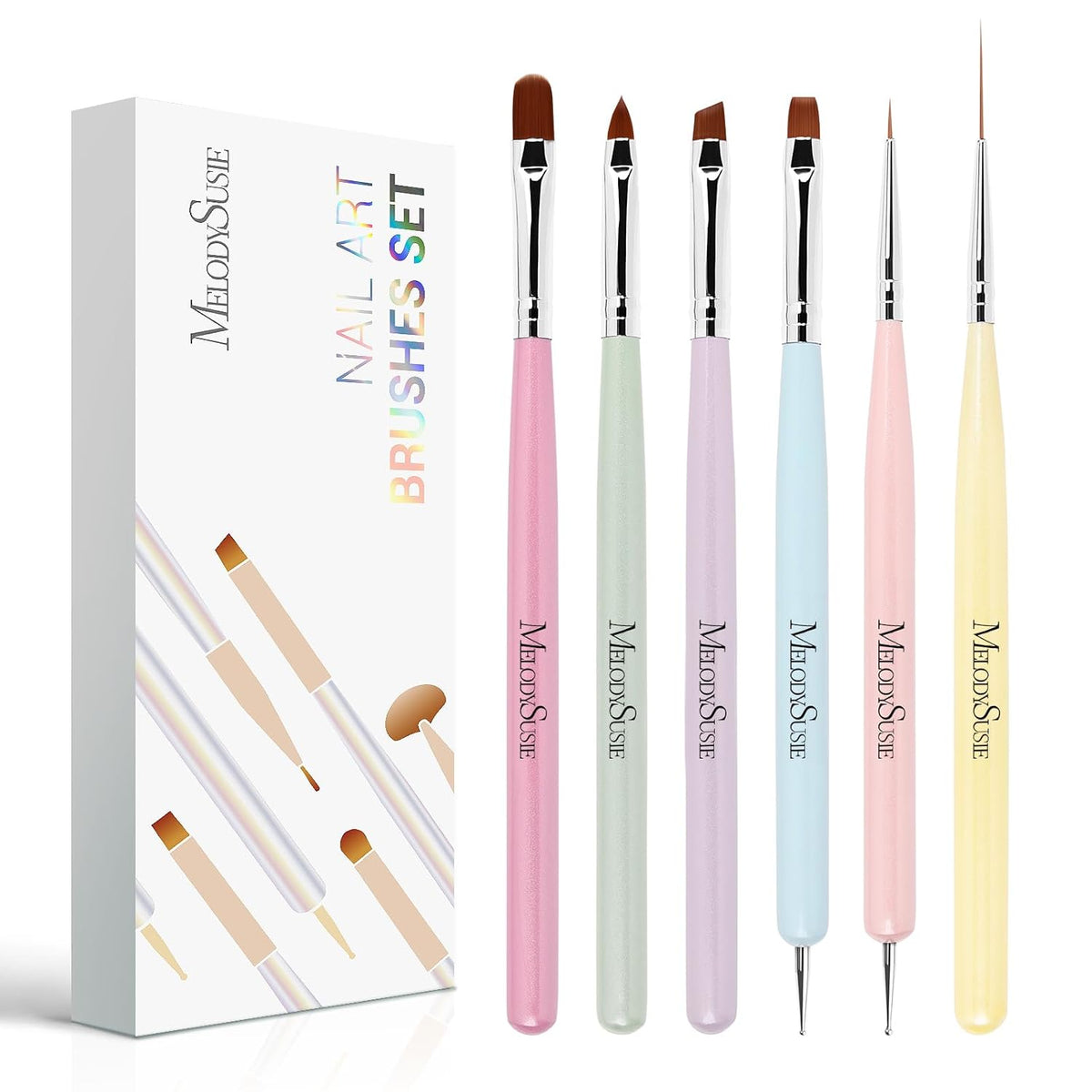 MelodySusie Nail Art Brushes Set, 6pcs Nail Art Design Pen Painting Tools
