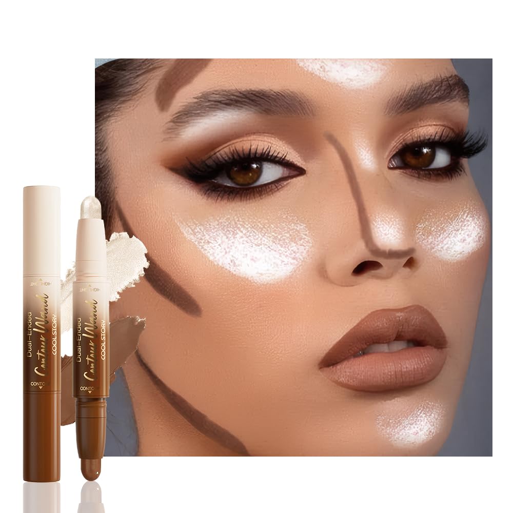 FeiCuiYun Dual-Ended 2-in-1 Cream Contour & Highlighter Stick Makeup For Face & Body – Waterproof, Long-Lasting, Suitable for All Skin Tones, 21#Fair(Nuetral Nude + Beige)