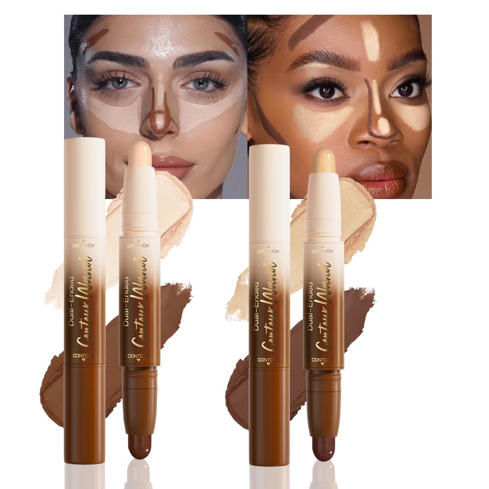 FeiCuiYun Dual-Ended 2-in-1 Cream Contour & Highlighter Stick Makeup For Face & Body – Waterproof, Long-Lasting, Suitable for All Skin Tones, 21#Fair(Nuetral Nude + Beige)