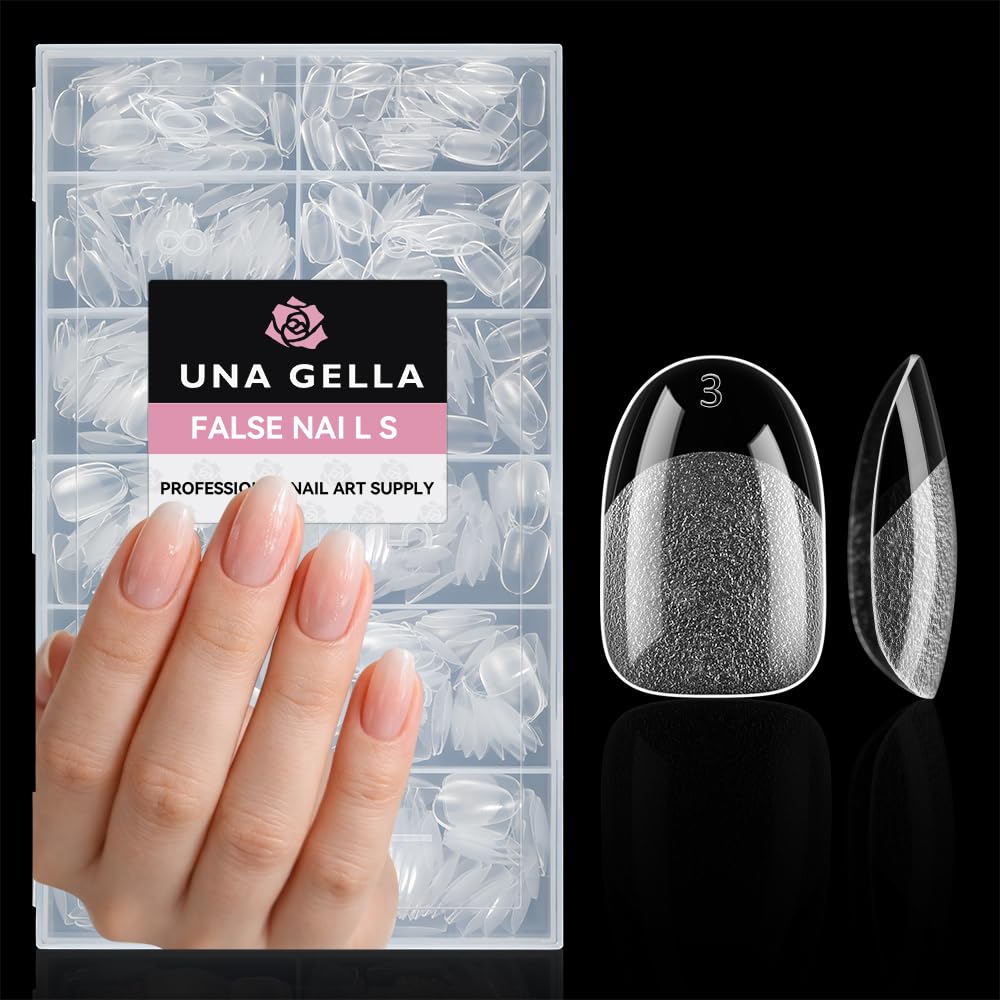 UNA GELLA Almond Gel Nail Tips 504PCS Pre-Etched Clear Fake Nails Tips