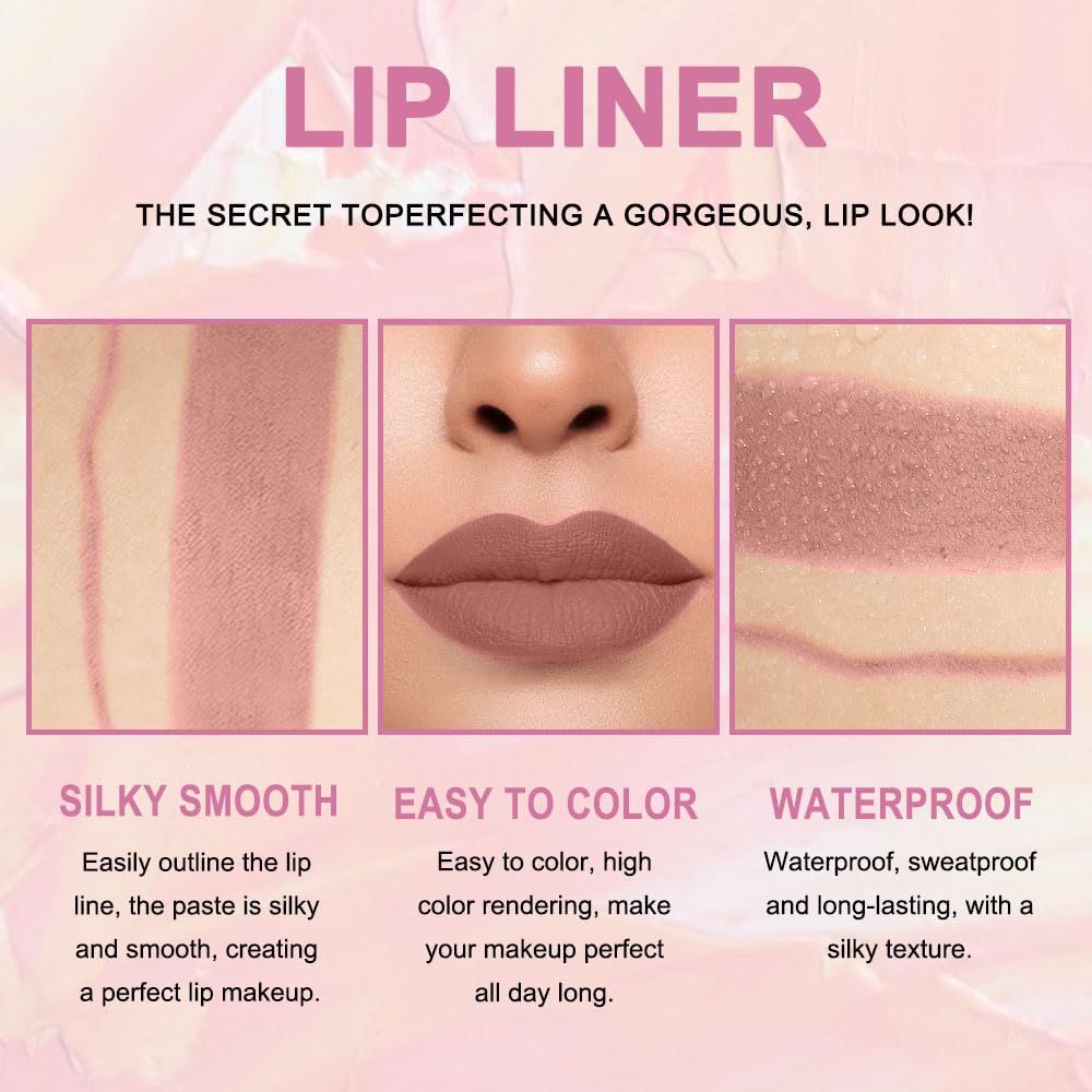evpct 3Pcs Chestnut Nude Brown Matte Lip Liner and Lipstick Combo Set Kit for Women Antique Rose Magic Lipstick 24 Hours Original Lip Liner Makeup Stain Long Lasting Waterproof Smudge Proof labial