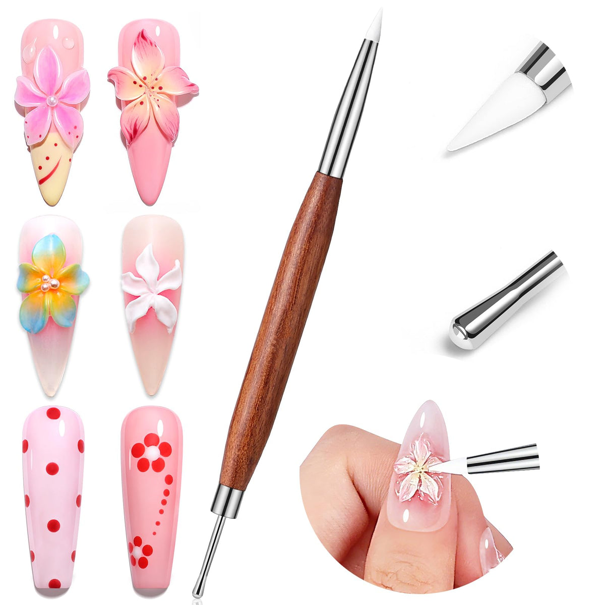 SAVILAND 3PCS Acrylic Nail Brush Set Size 8/10/14 Black & White