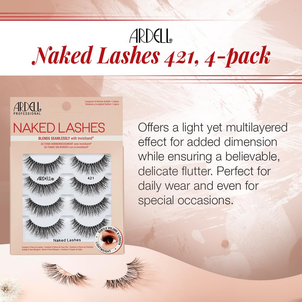 Ardell Naked Lashes 421 Subtle Volume Natural Look False Eyelashes, 4 Pairs
