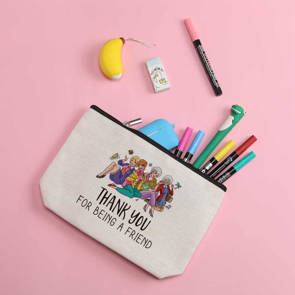 ZHAMEN Vintage Makeup Bag Weird Girls Cosmetic Bag for Women